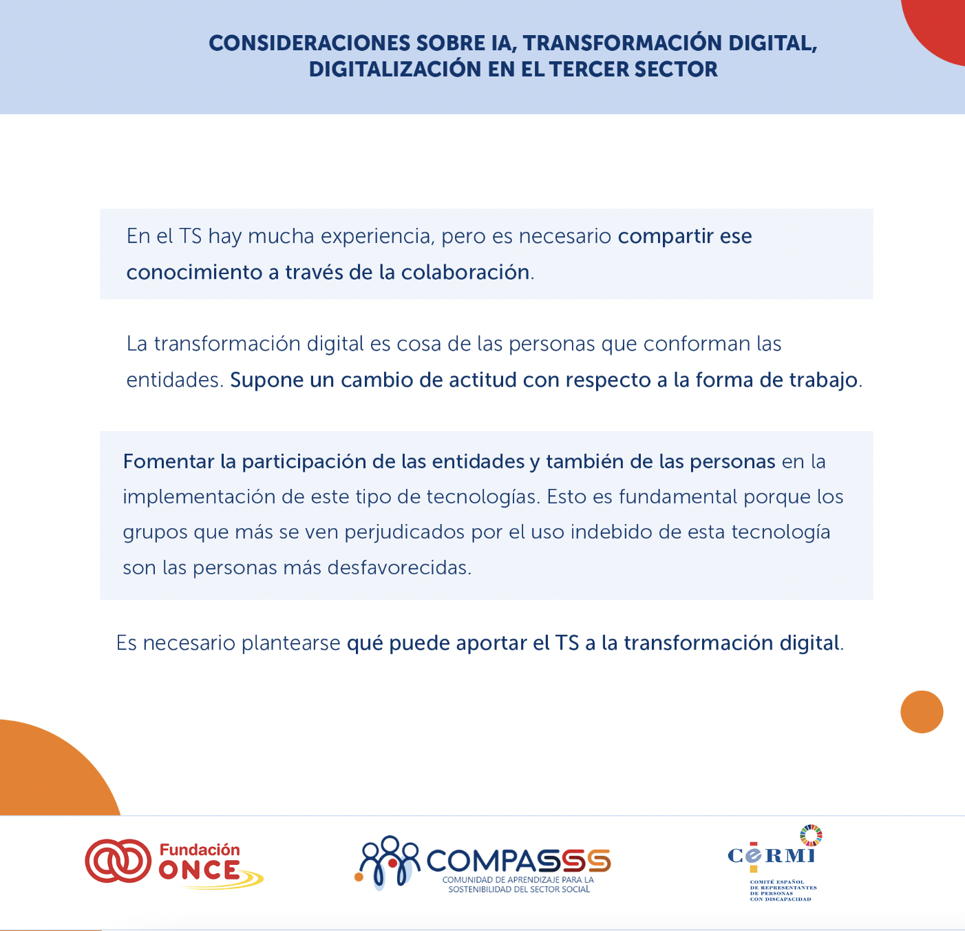 Imagen sobre las consideraciones en temas de transformación digital, IA y digitalización en el Tercer Sector